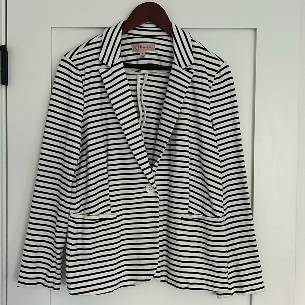 Philosophy white and black striped, stretchy blazer size L